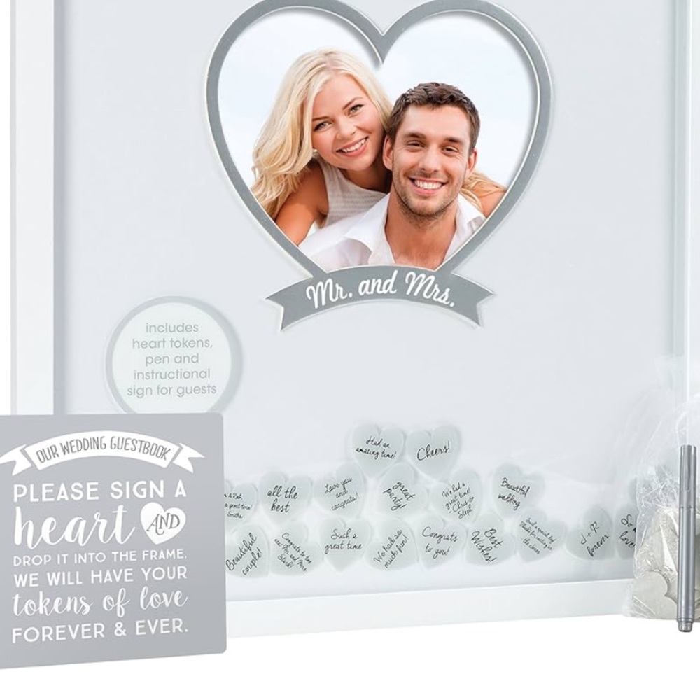 NIB Wedding Memory Book Photo Frame 150 Pieces Heart Shaped Wedding Guest Sign - Picture 1 of 4